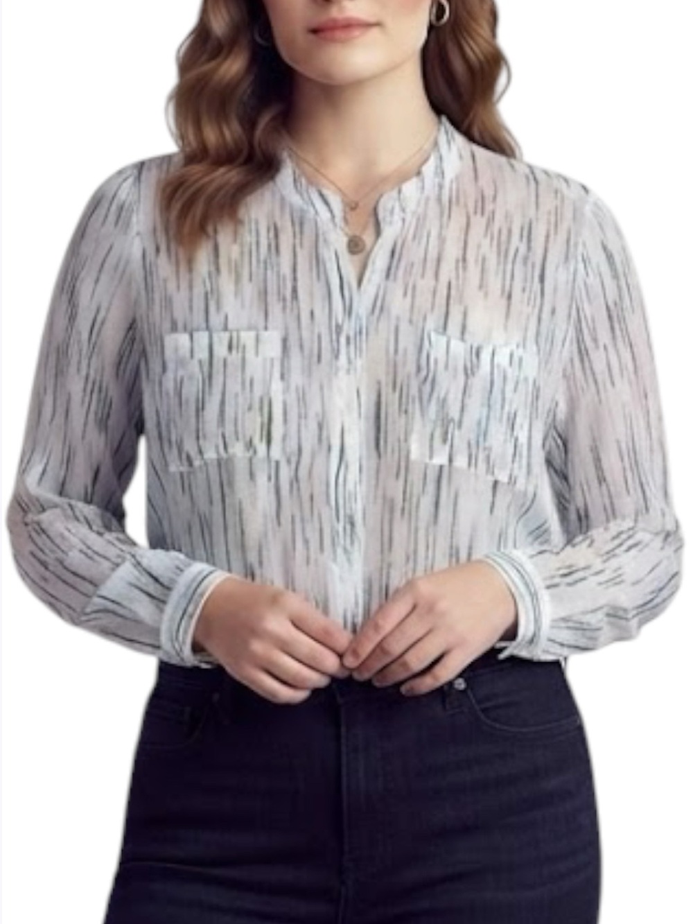 LOVE STITCH Boho Patterned Blouse Ivory Blue Peasant Top M